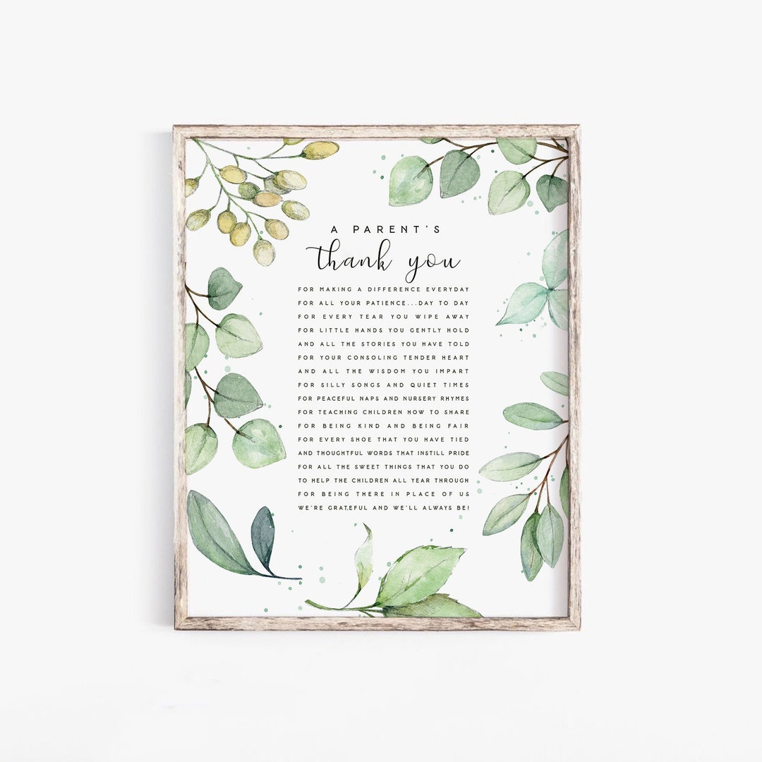 A Parents Thank You Printable Nursery Teachers Teaching - Etsy