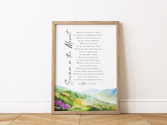 Matthew 5:3-10 Sermon on the Mount The Beatitudes Christian blessings Scripture printable Bible Verse wall art print Baptism gift church