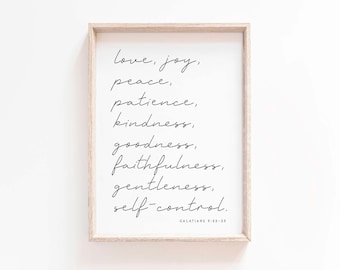 Stampa artistica murale del Frutto dello Spirito, Cartello del Frutto dello Spirito, Galati 5:22, Versetto biblico, Stampa artistica murale minimalista delle Scritture.