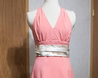 Pink High-Low Halter Dress with Feather Print Accents - Pink Prom Dress - Prom Dress - Feather Dress - One of a Kind - Unique - Homecoming
