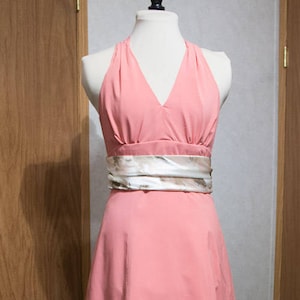 Pink High-Low Halter Dress with Feather Print Accents - Pink Prom Dress - Prom Dress - Feather Dress - One of a Kind - Unique - Homecoming