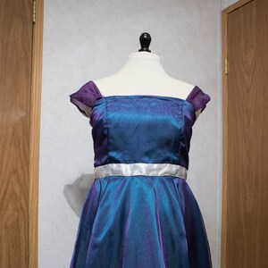 Blue and Purple High-Low Dress with Off-Shoulder Sleeves