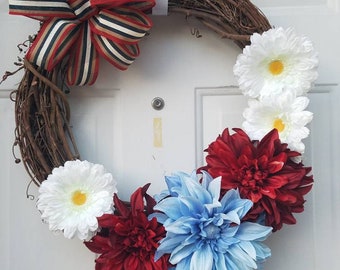 Simple Red White and Blue Wreath - Americana Wreath - Red White and Blue - 4th of July - Americana Decor - Patriotic Wreath - Summer Wreath