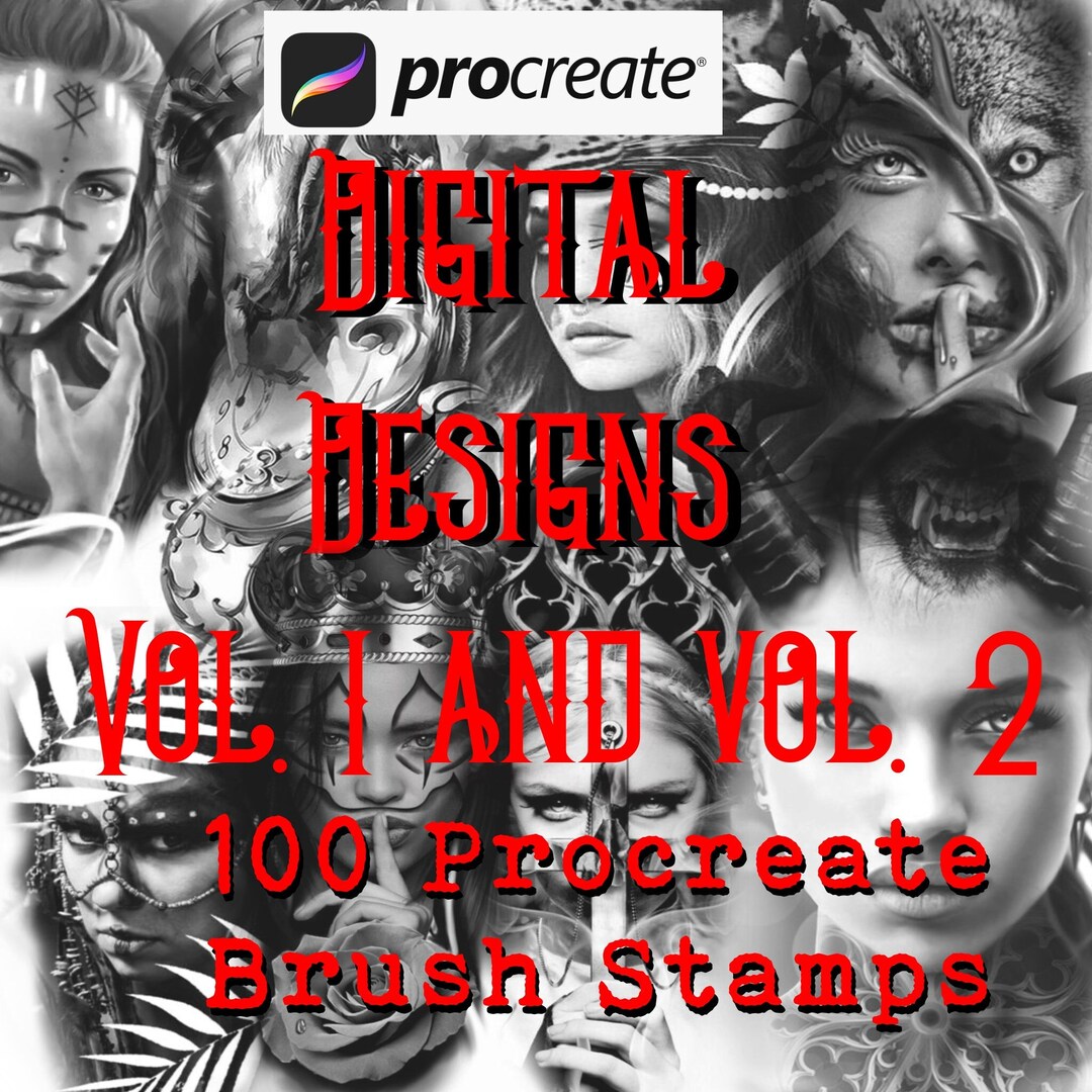 100 Tattoo Design Procreate Brush Sets Digital Designs Vol.1 - Etsy