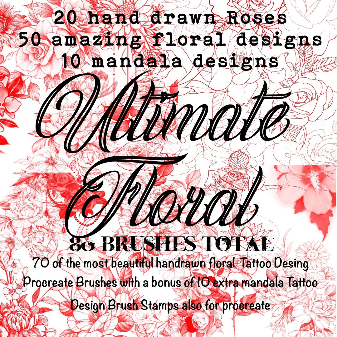 Ultimate Floral Tattoo Design Procreate Brush Stamp Set , 80 Brushes ...
