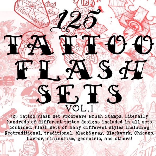 Tattoo flash set procreate brushes , 125 brush stamps included of the most popular tattoo designs, tattoo flash, tattoo art, procreate brush