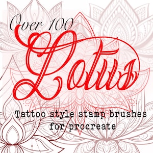 Tattoo procreate brushes, over 100 mandala lotus tattoo style procreate brush stamps , henna lotus designs ,