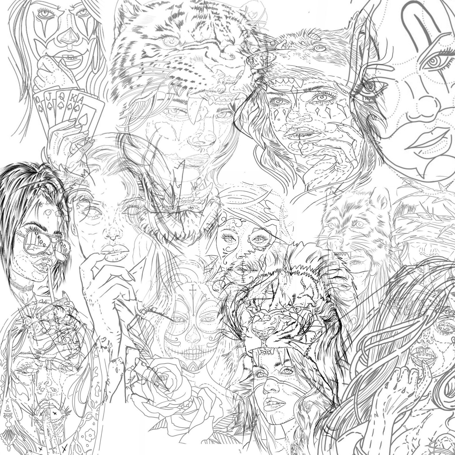 Stencil ready Tattoo design procreate brush set 20 stencil Etsy