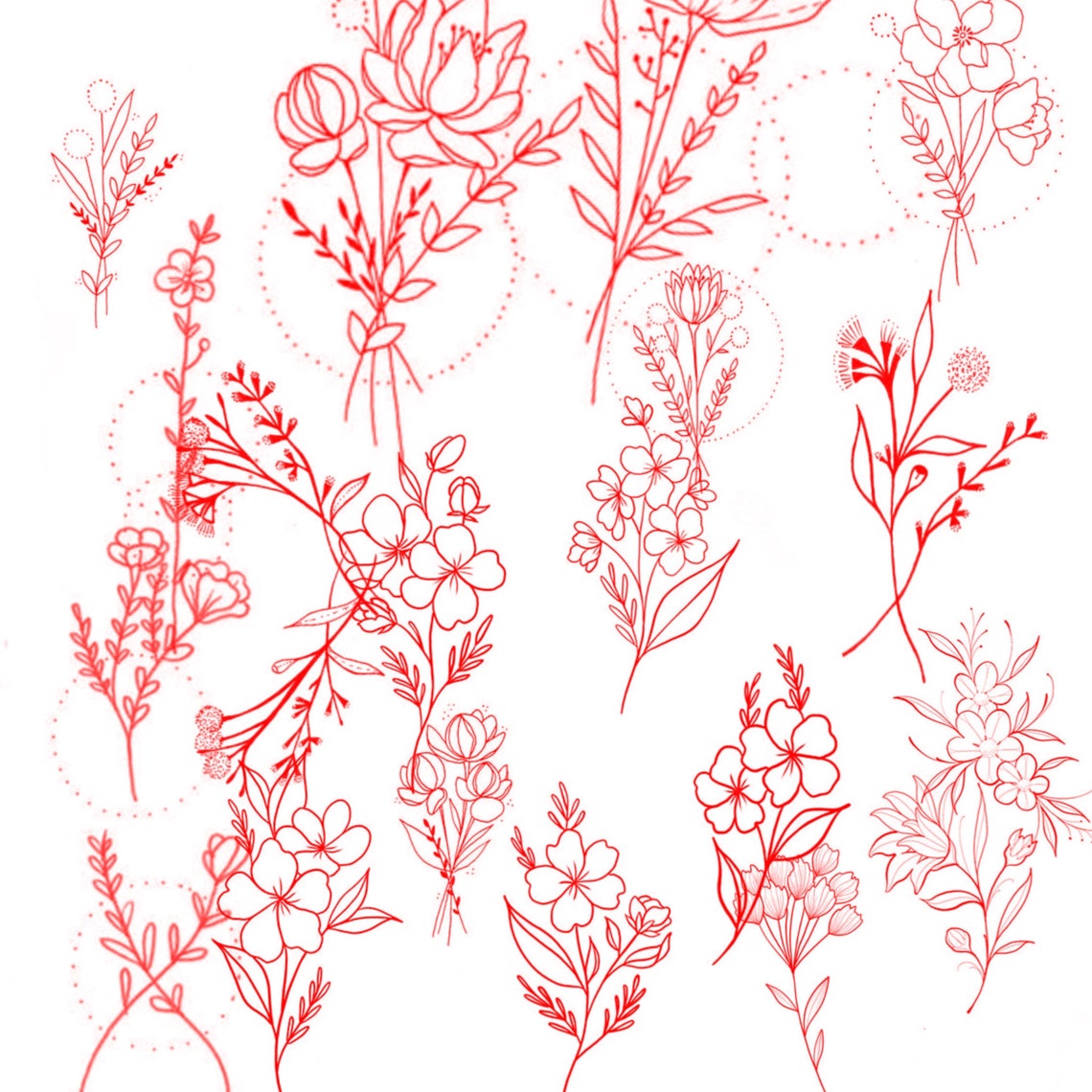 Tattoo procreate brush set Over 250 minimalistic floral Etsy