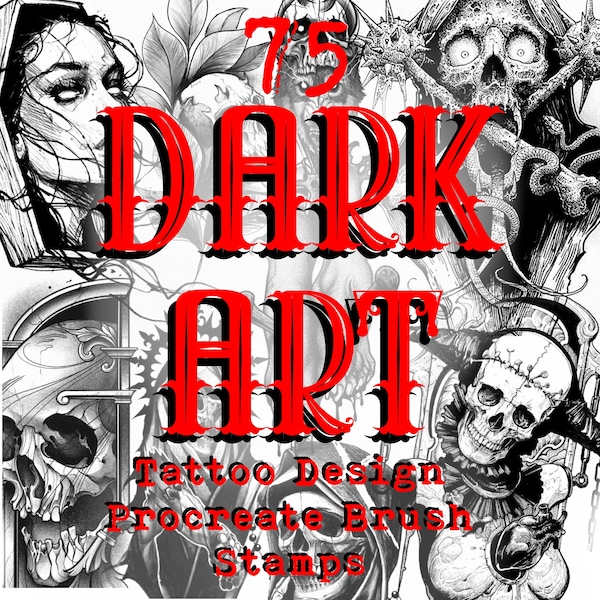 75 tattoo procreate brushes , dark art vol . 1, gothic , satanic art, tattoo artists