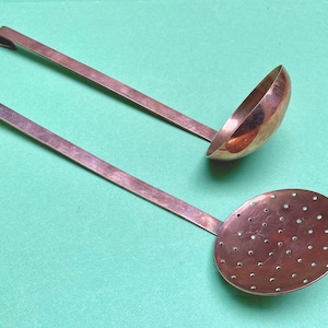 Villedieu Gaor Ladle & Passoire Set | Authentic French Dinanderie Craft | Marked Traditional Copper Utensils | Professional Chef Tools