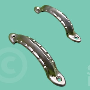 Pair Vintage French Aluminium Drawer Pulls | Mid-Century Scalloped Cabinet Handles | Industrial Hardware for Furniture Restoration