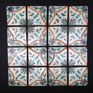 Provençal Ceramic Reclaimed Tiles | Hand-Painted Mediterranean Design | Designer-Worthy Architectural Salvage | Sets of 4