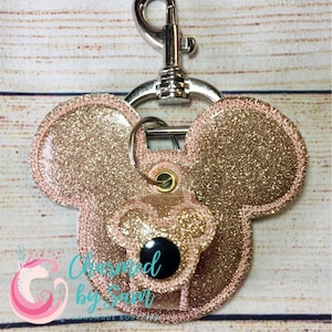 Custom Rose Gold Glitter Vinyl Mouse Ears clip on Holder Carrier Inspired Mouse Minnie Mickey Ears, Princess Ears, Minnie Ears
