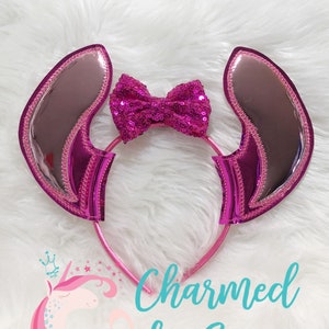 Glitter Holographic Angel Stitch Inspired Minnie Mickey Ears headband, Disneyland, Stitch Headband, Blue Alien, Sequin Bow, Lilo and Stitch