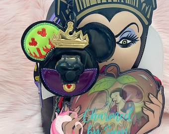 Glow in-the-dark Evil Queen Poison Apple Insp Minnie Mickey Ears Holder, Snow White Ears, Princess, Sunglasses Holder, Disney Villians