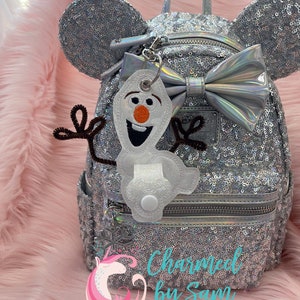 Olaf Holographic Glitter Inspired Minnie Mickey Ears holder, Olaf keychain Bruno Keychain, Sunglasses holder, Frozen Ice Queen Ice Princess