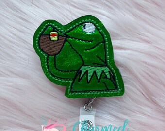 Kermit Sips Tea retractable badge reel, funny badge reel, medical field badge reel, nurse badge reel, healthcare badge reel, badge id holder