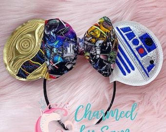 Glitter R2-D2 Droid Star Wars Inspired Mouse Ears, C-3PO, Ewok, Darth Vader, Princess Leia, Galaxy's Edge, adult child headband