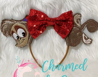 Abu Monkey Princess Jasmine Aladdin Minnie Mickey Ears, Disney Princess, photo prop, adult headband, Disneyland, magic carpet bow