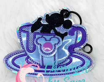 Choose Your Color! Glitter Teacup Ride Mouse Ears clip on Holder Carrier Inspired Mouse Minnie Mickey Ears Sunglasses Holder Teacup Keychain