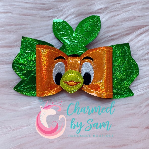 Glitter Orange Bird Bow clip, OJ Bird Bow, Park bow, bird bow, glitter bow