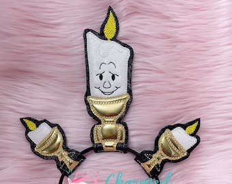 Glitter Lumiere Candle Beauty & the Beast, Cogsworth, Chip Ears, Belle, Be Our Guest Mouse Ears, Sequin Bow, Disney Princess, adult/child