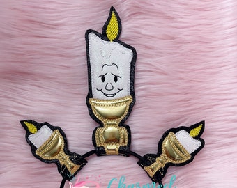 Glitter Lumiere Candle Beauty & the Beast, Cogsworth, Chip Ears, Belle, Be Our Guest Mouse Ears, Sequin Bow, Disney Princess, adult/child