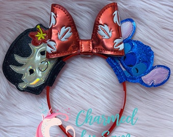 Glitter Lilo and Stitch Inspired Minnie Mickey Ears headband, Disneyland, Stitch Headband, Blue Alien, adult child headband, Lilo and Stitch