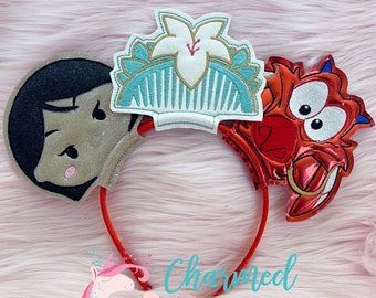 Mulan Mushu inspired Minnie Ears headband, Crickey, Mushu, Red Dragon, Disneyland birthday, Disney vacation, Disney princess, Glitter Ears