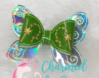 Handmade Tinkerbell inspired Glitter Bow Clip, Tinkerbell Headband, Mickey Ears, Princess, Disneyland birthday, Fairy, Pixie Dust, Peter Pan