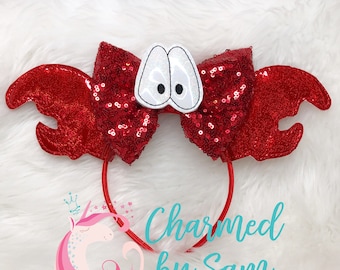 Sebastian Crab Holo Glitter Little Mermaid Inspired Minnie Mickey Ears, Ariel Ears, Sebastian Ears, Disney Princess, adult/child headband