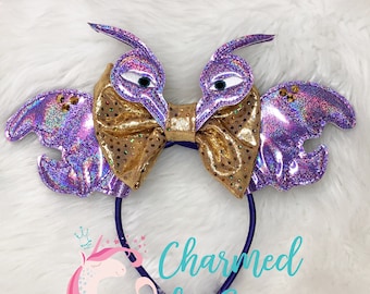 Shiny Tamatoa Crab Glitter Holo Moana Maui Inspired Mouse Mickey/Minnie Ears, Polynesian Princess, child/adult headband, Moana bow