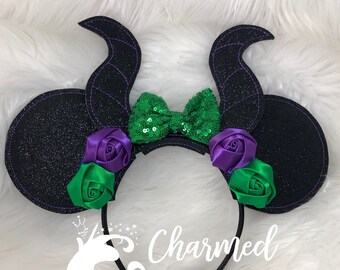 Handmade Maleficent inspired Minnie Ears headband, Descendants, Mal, Mickey Ears, Princess, Disneyland birthday, Disney Villian