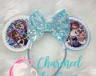 Custom Fabric Frozen Elsa Ana Olaf Minnie Mickey Ears, Frozen, Ice Queen, Ice Princess, Princess, Frozen Bow, Elsa Bow, Ana Bow