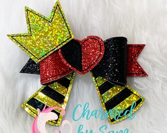 Queen of Hearts Glitter Bow, Mad Hatter Chesire Cat Inspired, Alice In Wonderland Minnie Mickey, Glitter Bow, Villain Bow