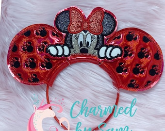 Ms. Mouse Park Inspired adult/child headband Mouse Ears, Princess Ears, Miss Mouse Ears, Princess Ears, Mnnie Ears, Minnie Bow