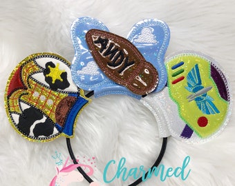 Toy Story Inspired Mouse Minnie Mickey Ears, Woody Ears, Jessie Ears Buzz Lightyear Ears, Andy Ears, Toy Ears, adult child headband