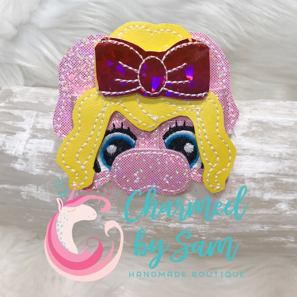 Miss Piggy Muppet Babies Inspired Bow, Glitter Miss Piggy, Kermit Ears, Animal, Fozzi, photo prop, headband, Disneyland, Muppet Birthday