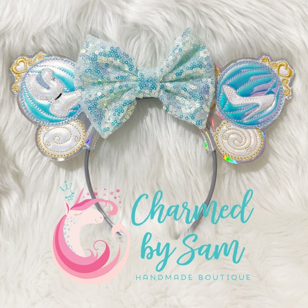 Sequin Glitter Holographic Cinderella carriage Minnie Mickey Ears, Disney Princess, photo prop, adult/child headband
