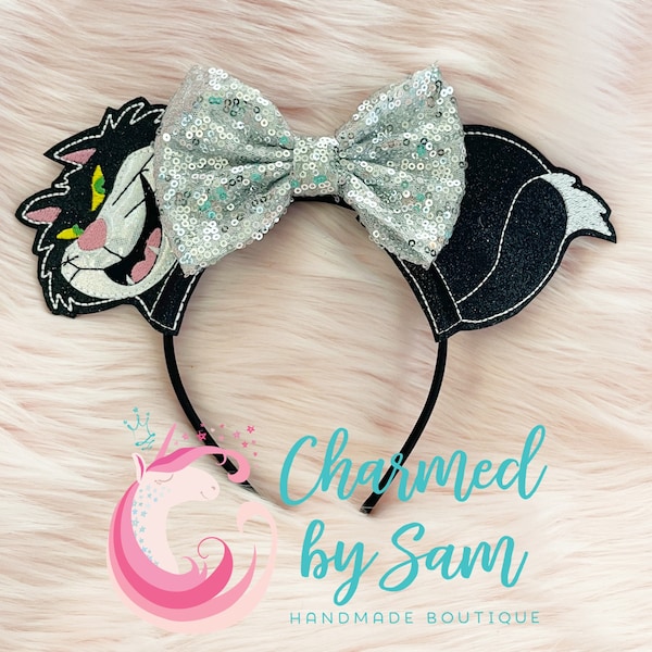 Glitter Lucifer cat Cinderella Minnie Mickey Ears, Disney Princess, photo prop, adult/child headband