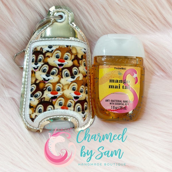 Clip On Custom Chip and Dale Vinyl Hand Sanitizer Holder, Key Chain, Lanyard, Teacher Gift