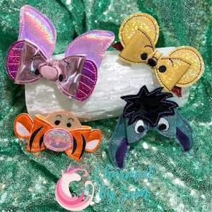 Pooh Tigger Eeyore Piglet Inspired Bow Clip Headband, Disney Birthday, Photo Prop, Disneyland, Disney Vacation, glitter bow, OTT Bow