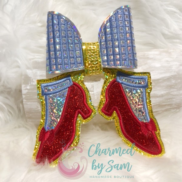 Extra Large Dorothy Wizard of Oz inspired Glitter bow, giant bow, Sparkly Bow, Yellow Brick Road, Ruby Slippers, Bow with alligator clip