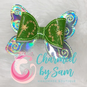 Handmade Tinkerbell inspired Glitter Bow Clip, Tinkerbell Headband, Mickey Ears, Princess, Disneyland birthday, Fairy, Pixie Dust, Peter Pan