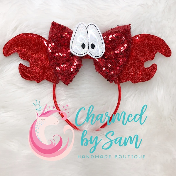 Sebastian Crab Holo Glitter Little Mermaid Inspired Minnie Mickey Ears, Ariel Ears, Sebastian Ears, Disney Princess, adult/child headband