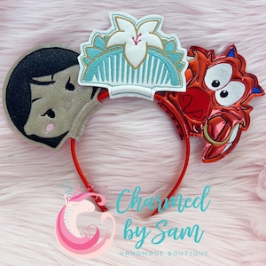 Mulan Mushu inspired Minnie Ears headband, Crickey, Mushu, Red Dragon, Disneyland birthday, Disney vacation, Disney princess, Glitter Ears