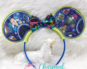 Custom Fabric Disney Main Street Electrical Parade Inspired Mouse Minnie Mickey Ears, Pete's Dragon, Mickey Mouse, Disney Rides