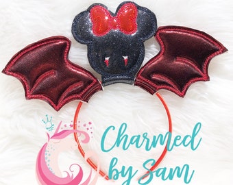 Halloween Mouse Ears Glitter Vampirina Inspired Stand Up Bow Vampire Girl Ears Disney Junior Disney Ears Vampirina Bat Ears Bat Ears