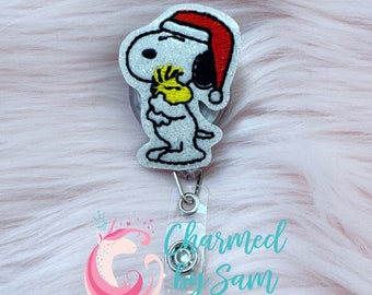 Snoopy Christmas retractable badge reel, medical field badge reel, nurse badge reel, healthcare badge reel, badge id holder, school nurse